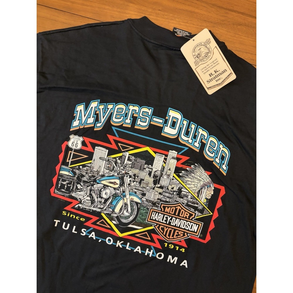 Vintage 90s Harley Davidson T Shirt NWT XL Tulsa Native American Deadstock USA